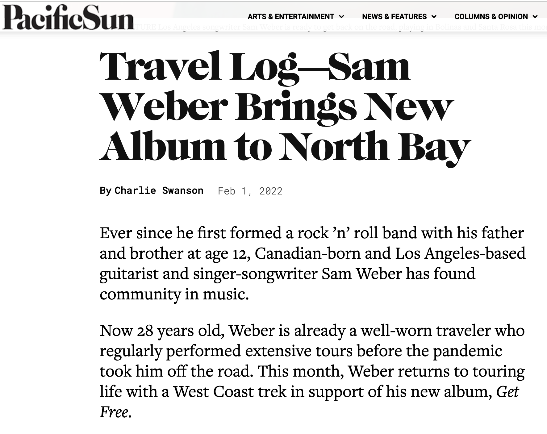 Sam Weber in the Pacific Sun