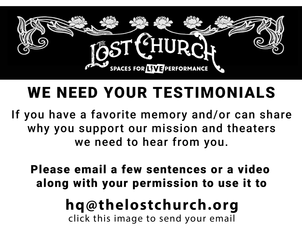 We need your testimonials about The Lost Church