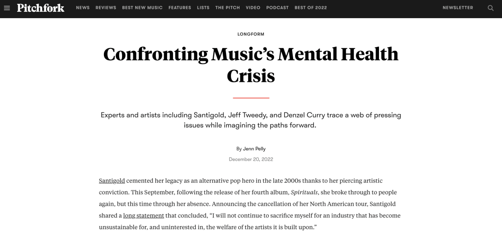 Pitchfork Confronting Music's Mental Health Crisis