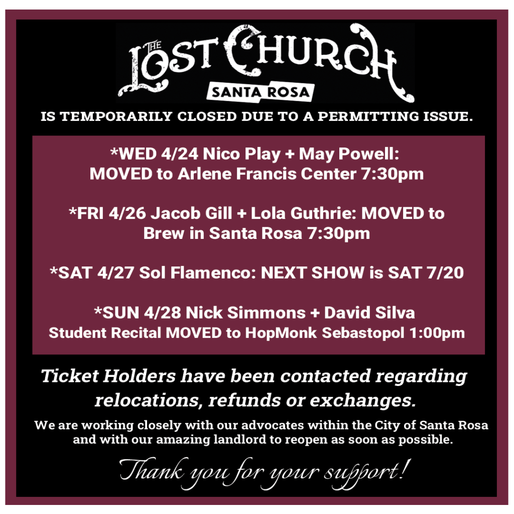 The Lost Church is temporarily closed due to permitting issues.