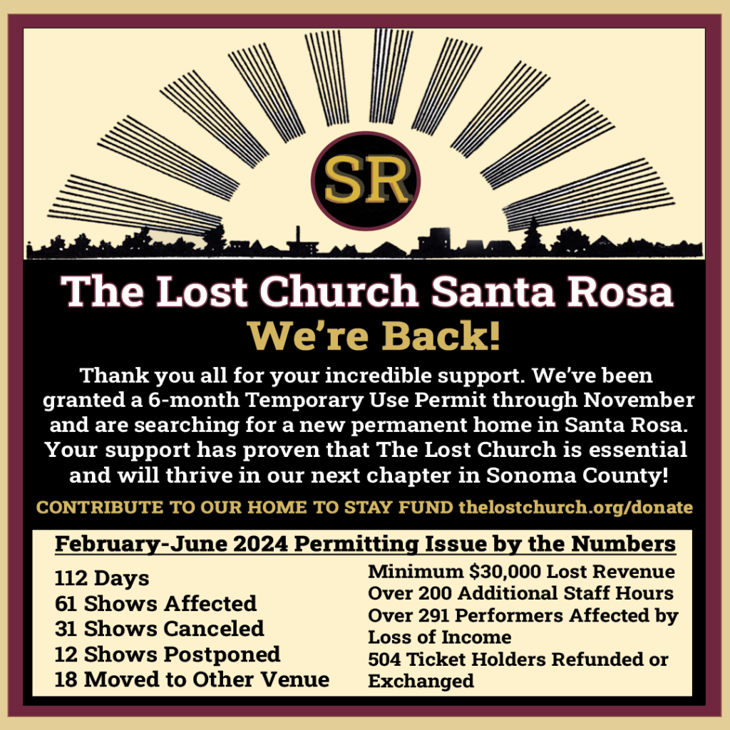 The Lost Church Santa Rosa has reopened! Here's our Permitting Issue by the numbers. Contribute to our Home To Stay Fund at thelostchurch.org/donate